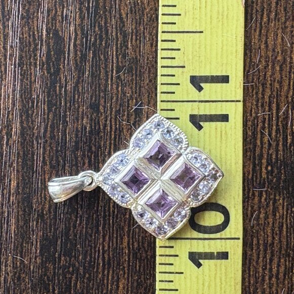 VTG Sterling Silver 925 Amethyst & Blue Cubic Zirconia Pendant Size 1.25" Length - Picture 9 of 10